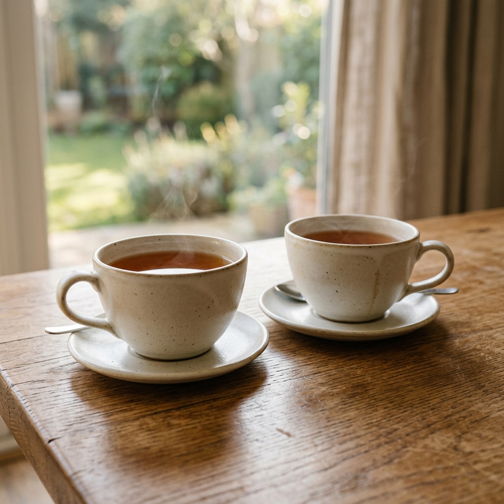 Aesthetic ceramic cups representing gathering